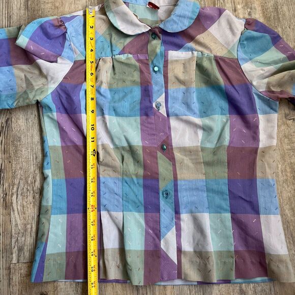 Spare Parts Button Up Women's M Plaid Cottage Core Retro Vintage Blue Purple - Picture 8 of 12